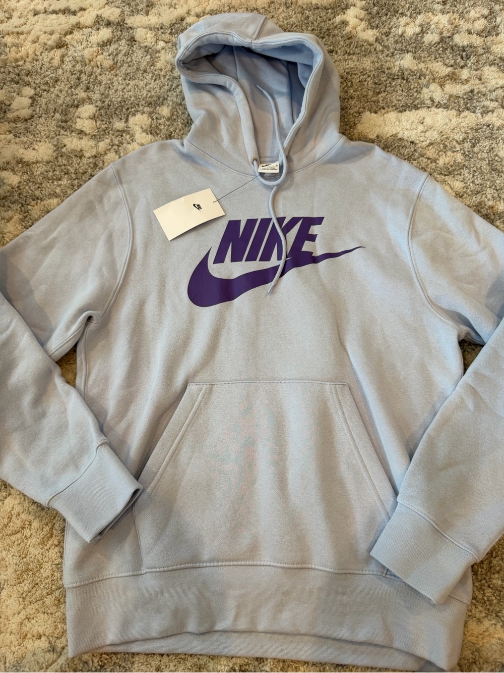 Nike Men’s Light Blue Hoodie with Purple Swoosh